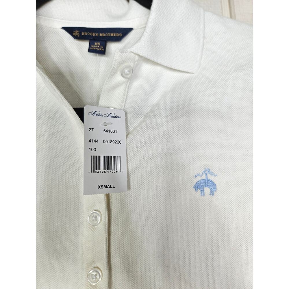 NEW Y2K Brooks Brothers XS White Cotton Polo Golf Shirt Preppy Casual Blue Logo - Picture 2 of 4